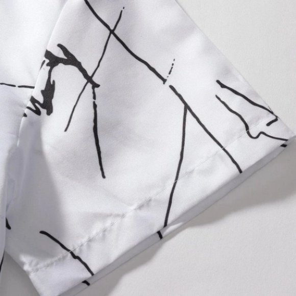 White Men's Allover Graphic Button Up Shirt Casual - Picture 5 of 5